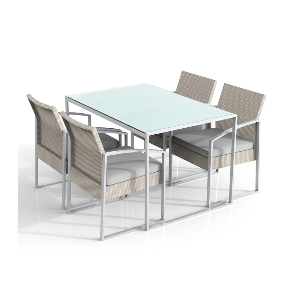 Tavolo con 4 Sedie Beige Poltrone Salotto da Esterno Giardino Salottino Terrazzo