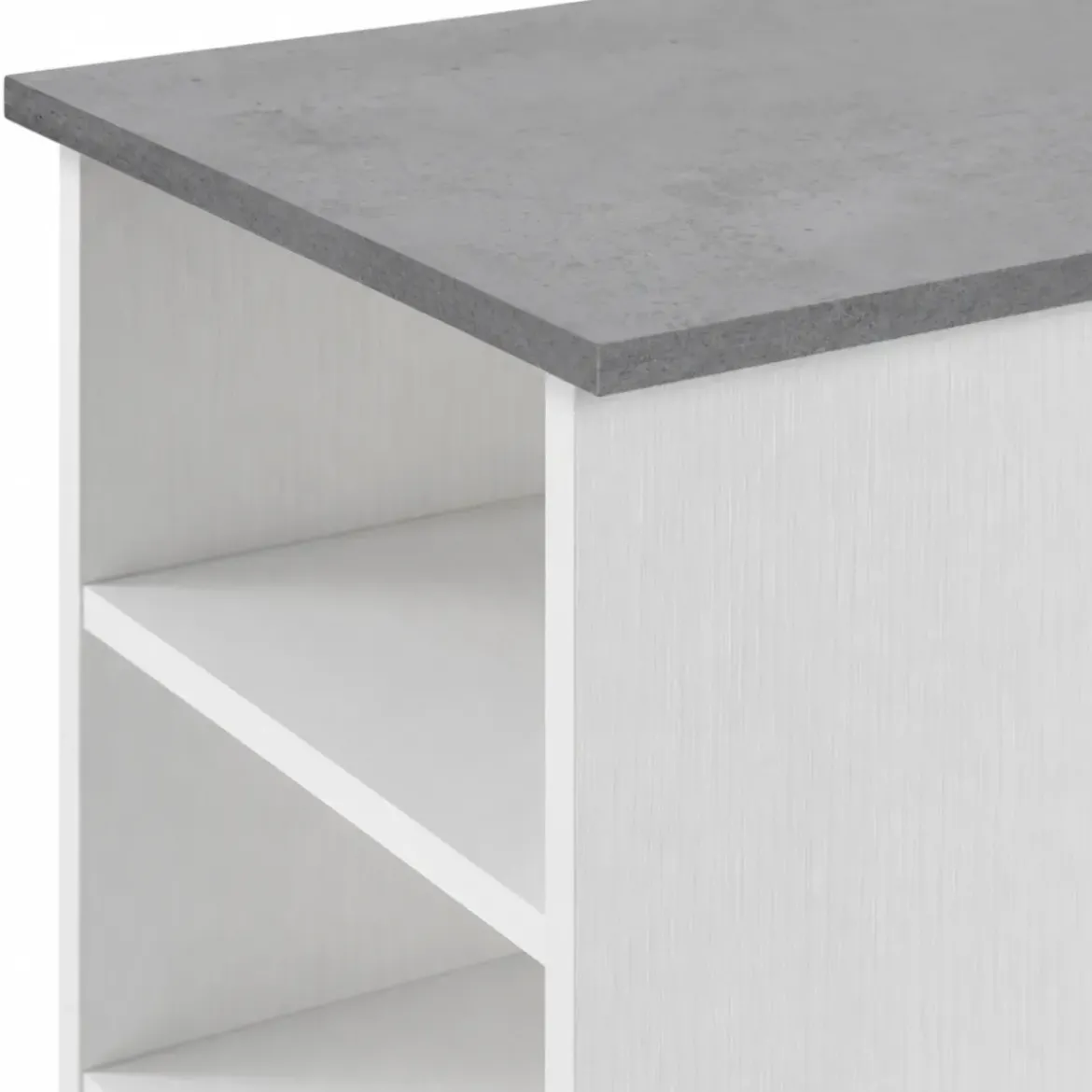 Tavolo Consolle Alto Isola Cucina con 3 Ripiani Bianco Cemento 112 cm