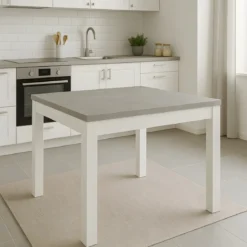 Tavolo da Interno a Libro 90x90 cm Bianco e Cemento