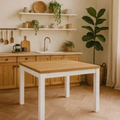 Tavolo da Pranzo Allungabile 90x90 cm Noce e Bianco