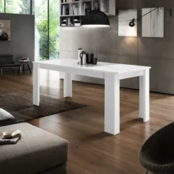 Tavolo da Pranzo Allungabile 160-210 Bianco Lucido Laccato Rettangolare