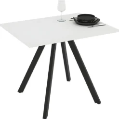 Tavolo da Pranzo Bianco Frassinato Rettangolare 90x70 cm Struttura Nera