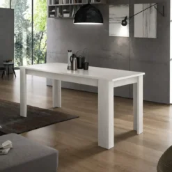 Tavolo da Pranzo Bianco Larice Allungabile 160-210 in Melaminico