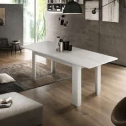 Tavolo da Pranzo Bianco Larice Allungabile 160-210 in Melaminico