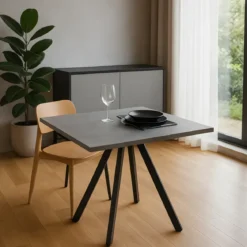 Tavolo da Pranzo Effetto Cemento Rettangolare 90x70 cm Struttura Nera