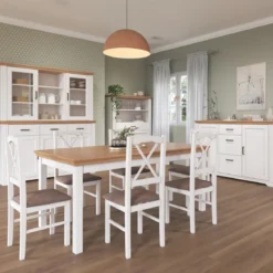 Tavolo da Pranzo in Legno Massello Bianco Rovere Rettangolare