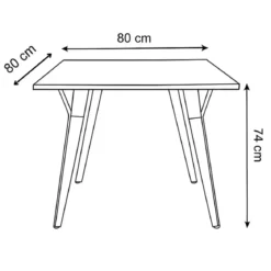 Tavolo da Pranzo Quadrato 80x80 cm Piano Rovere Gambe Nere