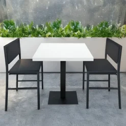 Tavolo da Pranzo Quadrato 80x80 cm Moderno Piano Bianco con Base Nera