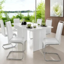 Tavolo da Pranzo 160x90 cm Bianco Lucido Rettangolare Legno Nobilitato