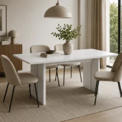 Tavolo da Pranzo 160x90 cm Bianco Lucido Rettangolare Legno Nobilitato