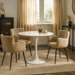Tavolo da Salotto Tondo Bianco con Base in metallo 90 x 73 cm