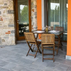Tavolo e 4 Sedie in Legno Set Pieghevole Tavolino da Pranzo per Esterno
