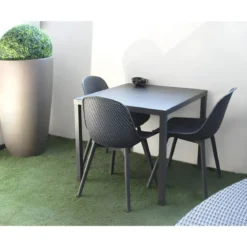 Tavolo Impilabile in Acciaio Antracite da Giardino Quadrato 80x80 cm