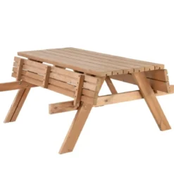 Tavolo Picnic in Legno Termotrattato Panche Richiudibili 177x153x76cm