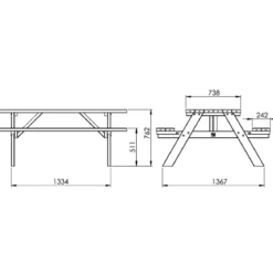 Tavolo Picnic in Legno Termotrattato Panche Richiudibili 177x153x76cm