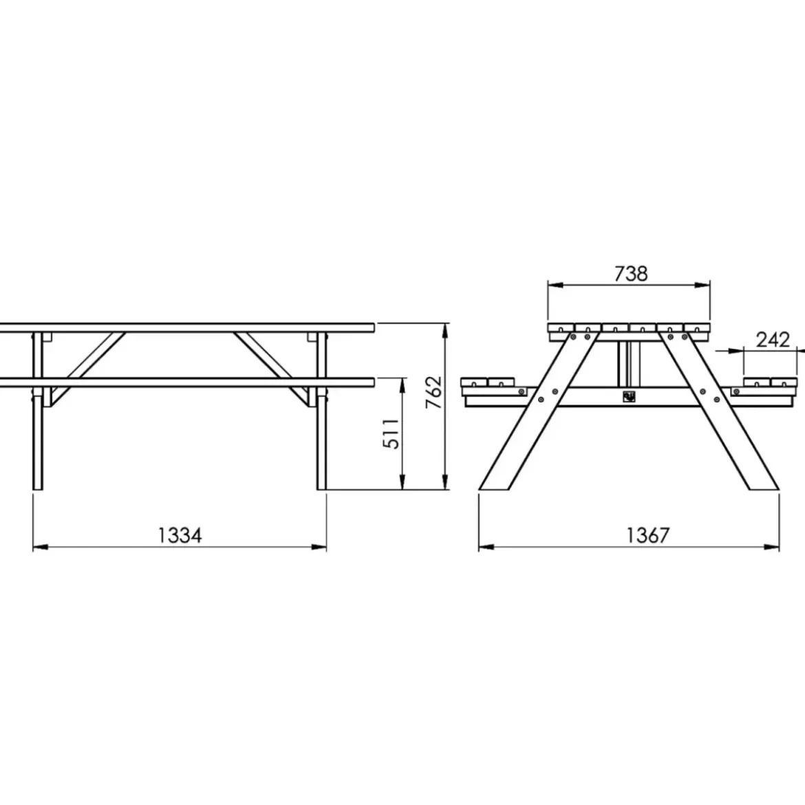 Tavolo Picnic in Legno Termotrattato Panche Richiudibili 177x153x76cm