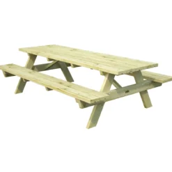 Tavolo Picnic in Legno 239x161x72 con 2 Panche Integrate da Esterno