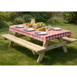 Tavolo Picnic in Legno 239x161x72 con 2 Panche Integrate da Esterno