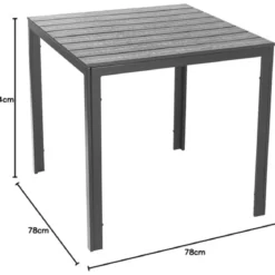 Tavolo Quadrato da Esterno in Acciaio e HDPE Effetto Legno 78x78x74cm