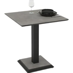 Tavolo Quadrato Grigio Cemento 68x68 cm da Pranzo Moderno Gambe Metallo