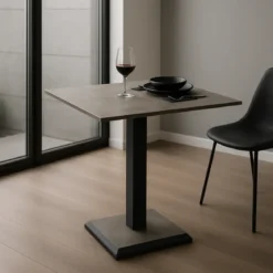 Tavolo Quadrato Grigio Cemento 68x68 cm da Pranzo Moderno Gambe Metallo