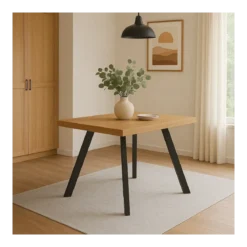 Tavolo Quadrato 80x80 cm da Pranzo Piano Legno Chiaro Struttura Nera