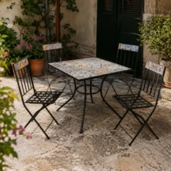 Tavolo Quadro con 4 Sedie Pieghevoli in Acciaio da Esterno