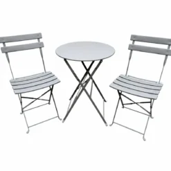 Tavolo Rotondo e 2 Sedie in Acciaio Set da Giardino Terrazzo Balcone Pieghevole