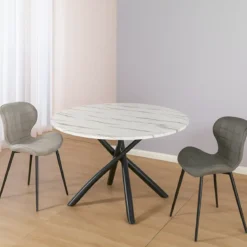 Tavolo Rotondo Marmo Opaco con Gambe Intrecciate Nere Diametro 120