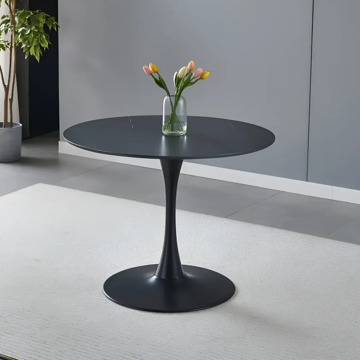 Tavolo Rotondo Nero Opaco e Oro Diametro di 120 cm per Sala da Pranzo