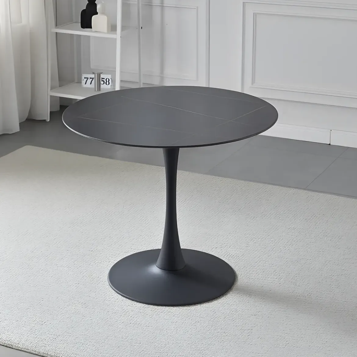 Tavolo Rotondo Nero Opaco e Oro Diametro di 120 cm per Sala da Pranzo