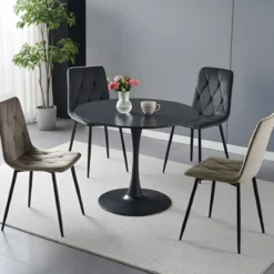 Tavolo Rotondo Nero Opaco e Oro Diametro di 120 cm per Sala da Pranzo