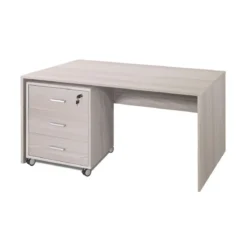 Tavolo Scrivania 120 cm Olmo con Cassettiera 3 Cassetti Chiave Ruote da Ufficio
