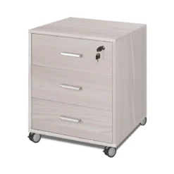 Tavolo Scrivania 120 cm Olmo con Cassettiera 3 Cassetti Chiave Ruote da Ufficio