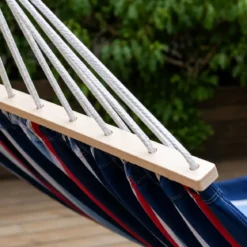 Telo Amaca Doppia Asse in Legno 150x200 cm da Esterno Cotone Blu Rosso