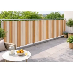 Telo Antisguardo Balcone 75x500 cm Rigato Beige Occhielli Alluminio