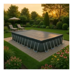 Telo Copertura Piscina Rettangolare Grigio Corda Drenante 956x488 cm