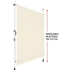 Tenda da Sole a Caduta Senza Viti 300x130 Altezza Regolabile Beige
