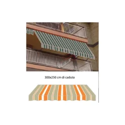 Tenda da Sole a Caduta 300x250 Arancione con Bracci Balcone per Esterno Parasole