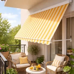 Tenda da Sole a Caduta 400x300 cm Rigato Giallo Bianco Cassonata Bracci