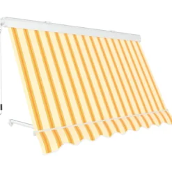 Tenda da Sole a Caduta 80x250 Rigato Giallo Bianco Cassonata da Esterno