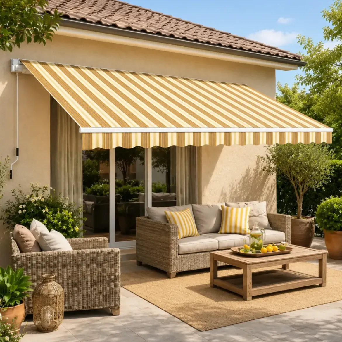Tenda da Sole Avvolgibile a Barra Quadra 250x200 cm Beige Rigato