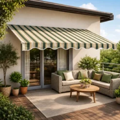 Tenda da Sole Avvolgibile Barra Quadra 250x200 cm Verde Bianco