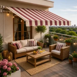 Tenda da Sole Avvolgibile Barra Quadra 250x200 cm Bordeaux Crema