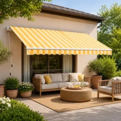 Tenda da Sole Avvolgibile Barra Quadra 250x200 cm Giallo Bianco