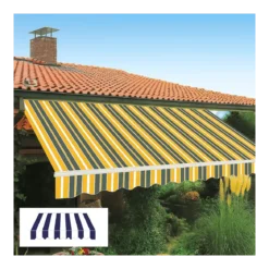 Tenda da Sole Avvolgibile 295x200 cm con Bracci Retrattili Bianco Blu