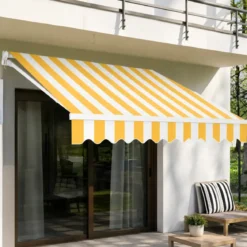 Tenda da Sole con Bracci Retrattili 395x250 cm con Motore Righe Giallo