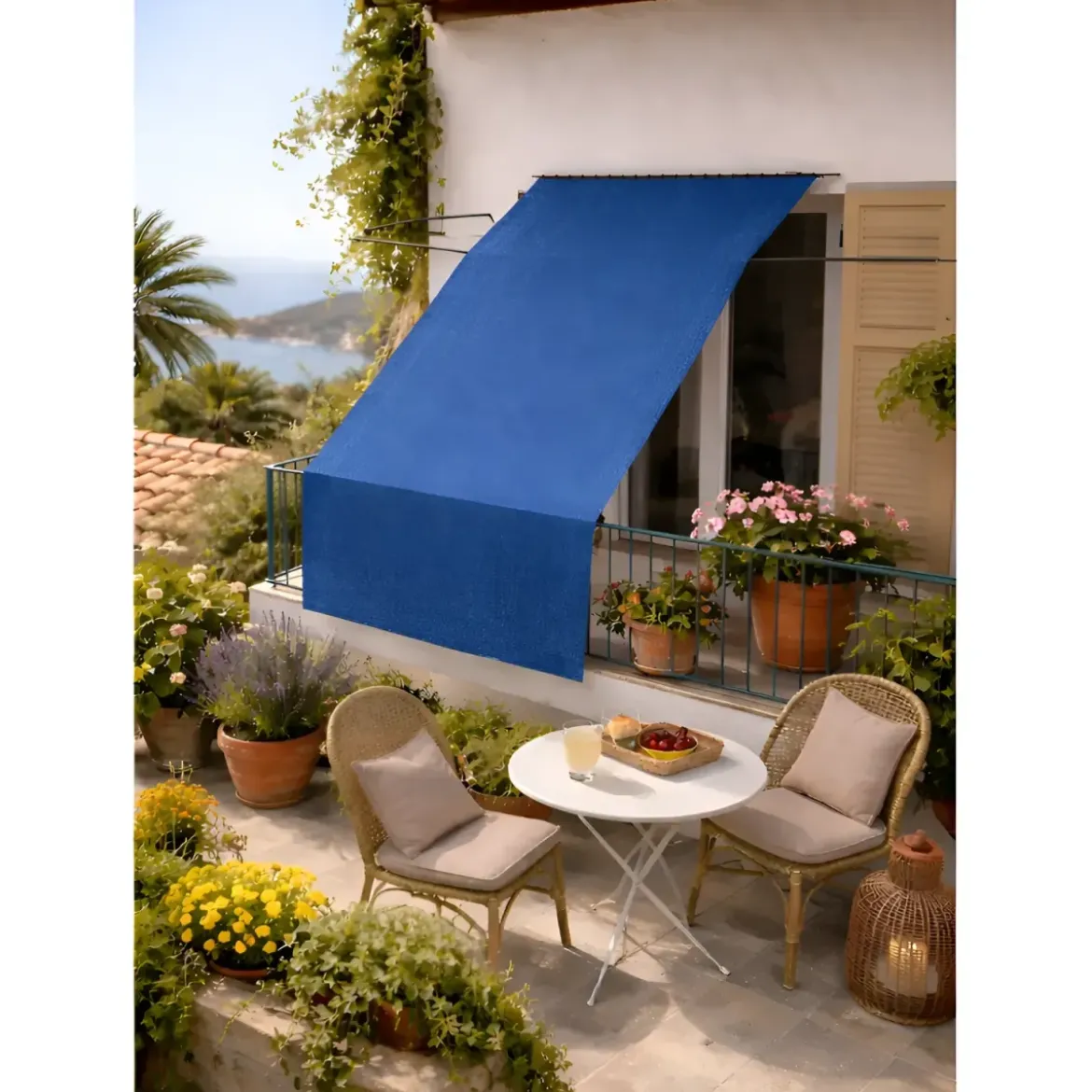 Tenda da Sole Cotone 140x250 Blu Lavabile Anelli Ganci Sacchetto