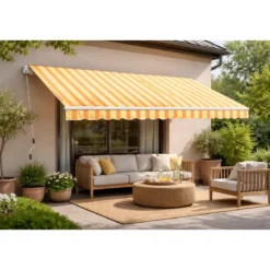 Tenda da Sole Riga Gialla 200x150 Bracci Retrattili a Barra Quadra