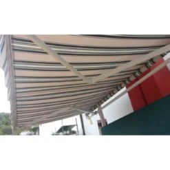 Tenda da Sole 250x200 a Bracci Retrattili Riga Beige da Balcone Rullo Esterno